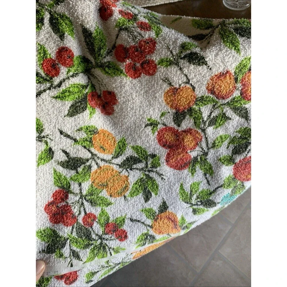 Vintage Farmhouse TableCloth Fruit Cherries Pears Apples 60s Large 50